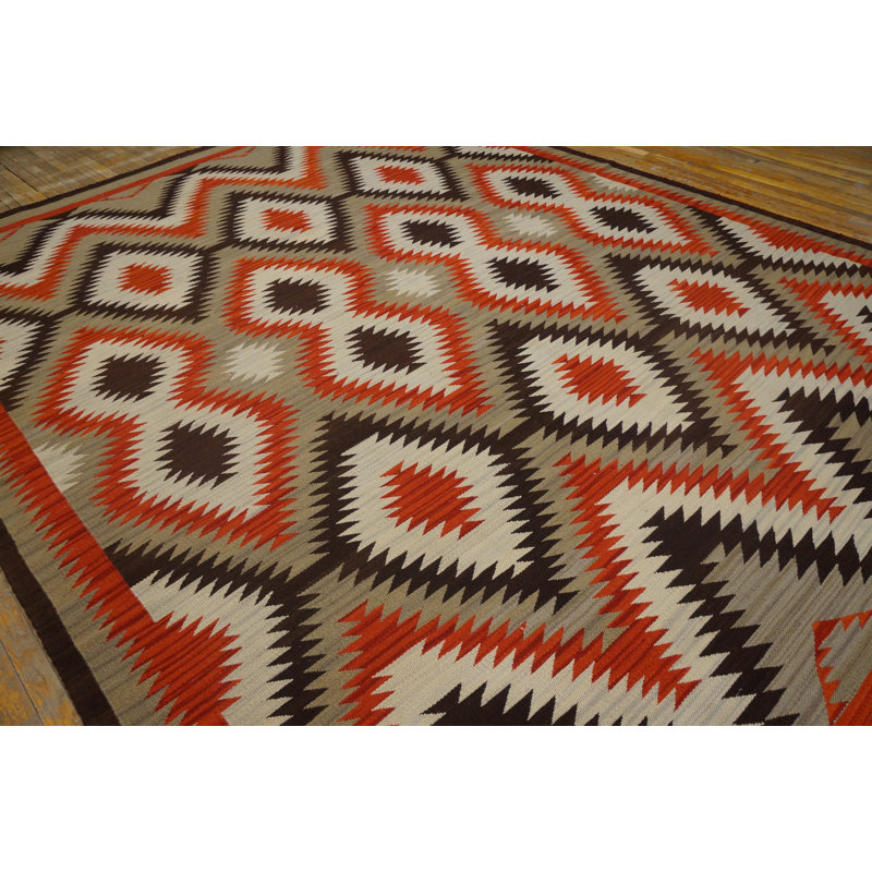 Tapis unique en laine noué à la main de 9 pi x 12 pi rouge / brun / ivoire