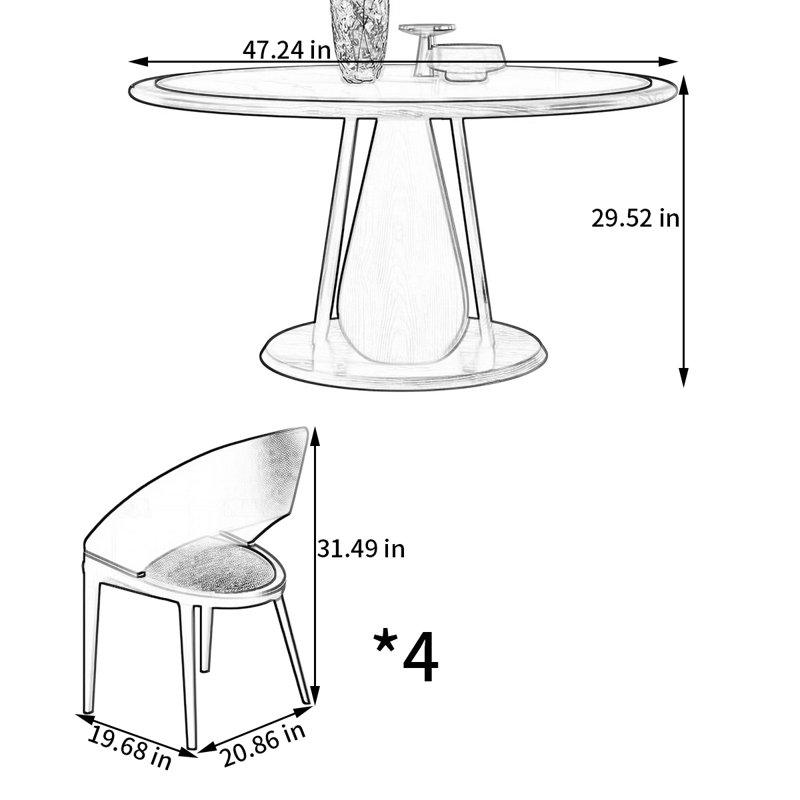 Ensemble de table et de chaises haut de gamme, H 29,52 po x L 47,24 po x l 47,24 po