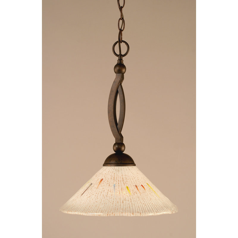Bow Chain Hung Pendant Glass, Brushed Nickel, 19", Frosted Crystal