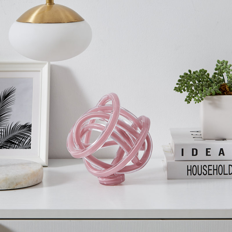 Marj Modern Glass Knot Loop Abstract Tabletop Sculpture, Pink