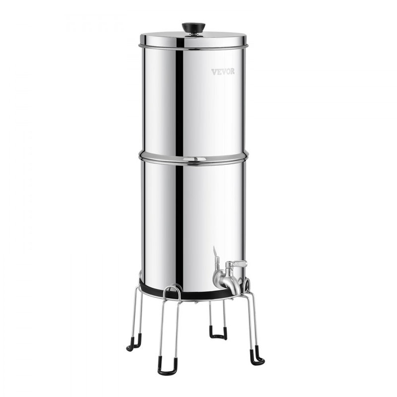 2.25G Gravity-fed Water Filter Countertop System Stainless Steel 2 Filters, Silver/Matte Black