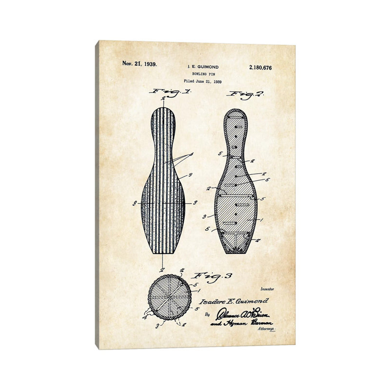 Bowling Pin by Patent77 - Wrapped Canvas Gallery-Wrapped Canvas Giclée, 30.48cm H x 20.32cm W