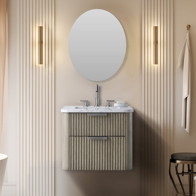 Liljan 24'' Wall-Mounted Single Bathroom Vanity with Engineered Stone Top, Vintage Grey/Brushed Nickel
