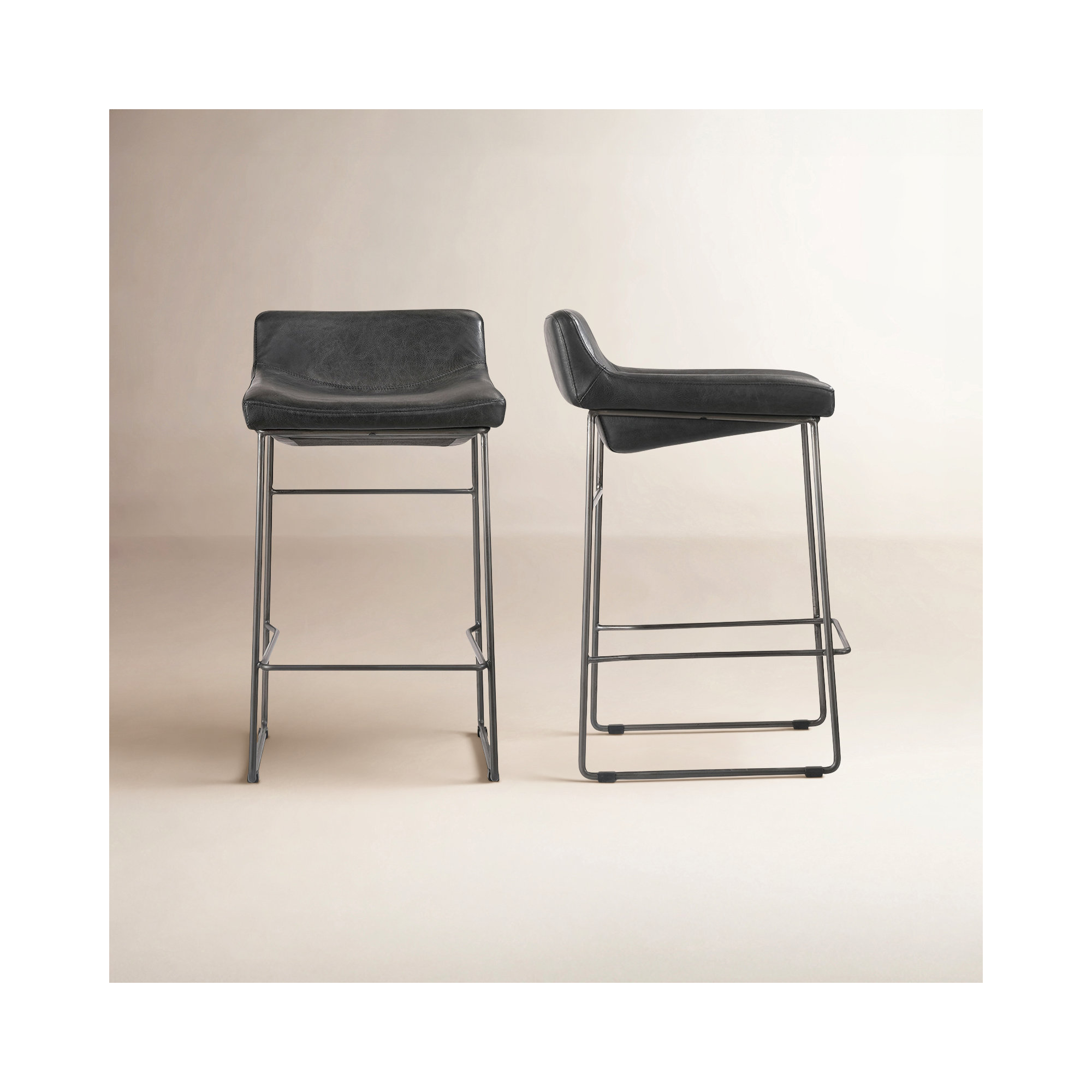 Brittany Bar & Counter Stool, Black Genuine Leather, Counter Stool (26” Seat Height)
