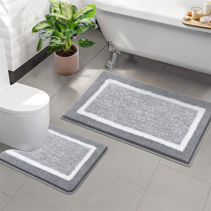 Rectangle Bath Mat, White;Grey