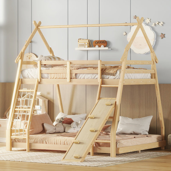 Queen Over Queen Metal Bunk Bed With Ladder & Safety Guardrails For Te