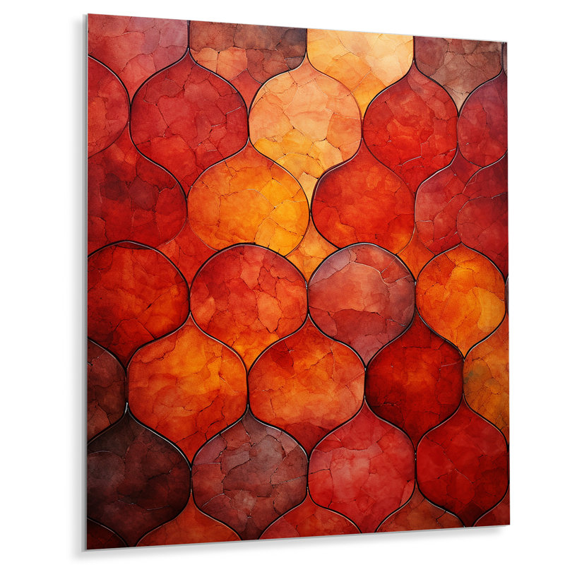 Carreaux marocains élégants orange et jaunes 4 - Art mural en métal abstrait, H 40 po x l 30 po x P 1,5 po