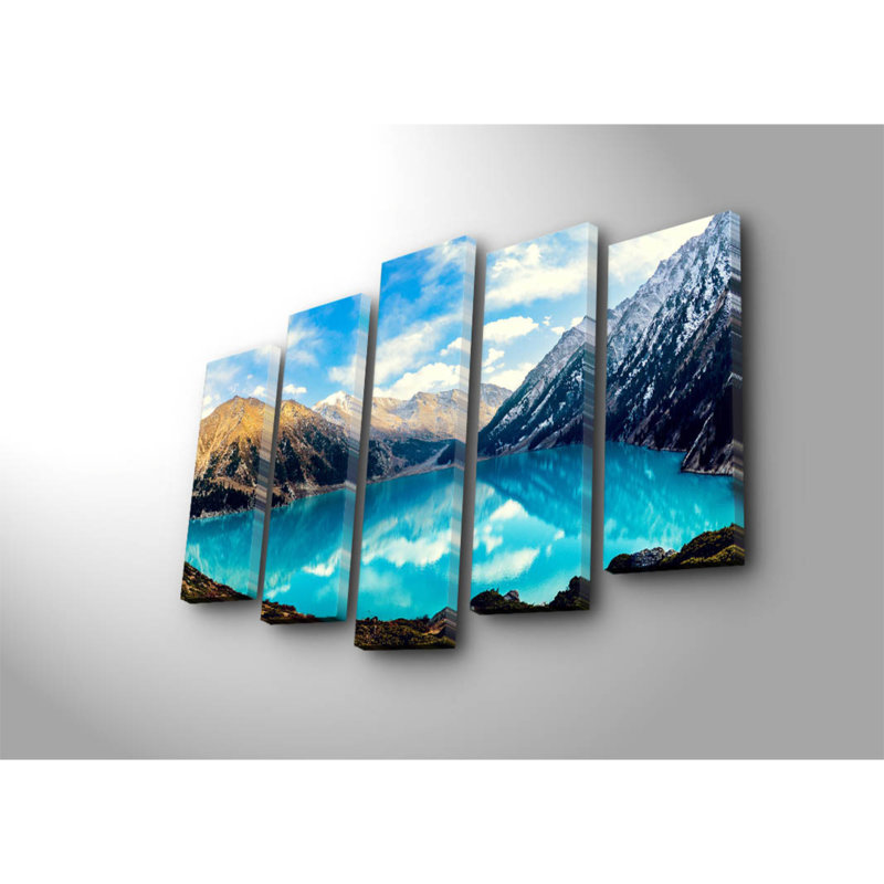 Superbe ensemble de 5 peintures sur toile 100% suède, taille totale: 27,6 po x 41,3 po | Cadre en bois élégant (épaisseur: 1,2 po) | Parfait pour le salon, la chambre à coucher et le bureau, design artistique