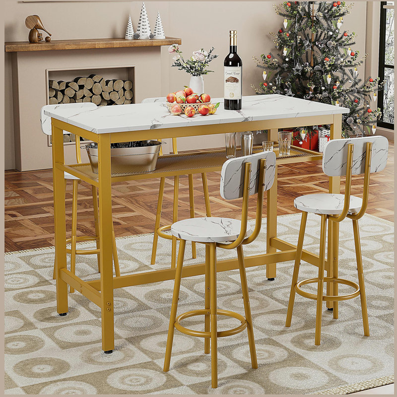 Ensemble de table de salle à manger 5 pièces, table de bar avec 4 chaises, H 36,2 po x l 43,3 po x P 23,6 po