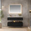 Meuble-lavabo flottant 48 po, plateau en pierre reconstituée, 2 tiroirs à fermeture en douceur, veilleuse, finition noir mat-459421492