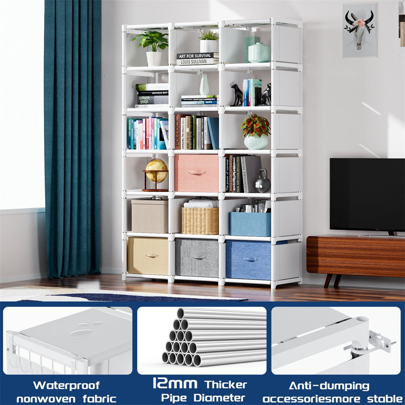 Metal 18-Cube Bookshelf, DIY Organizer For Bedroom, Living Room, Office In White, White