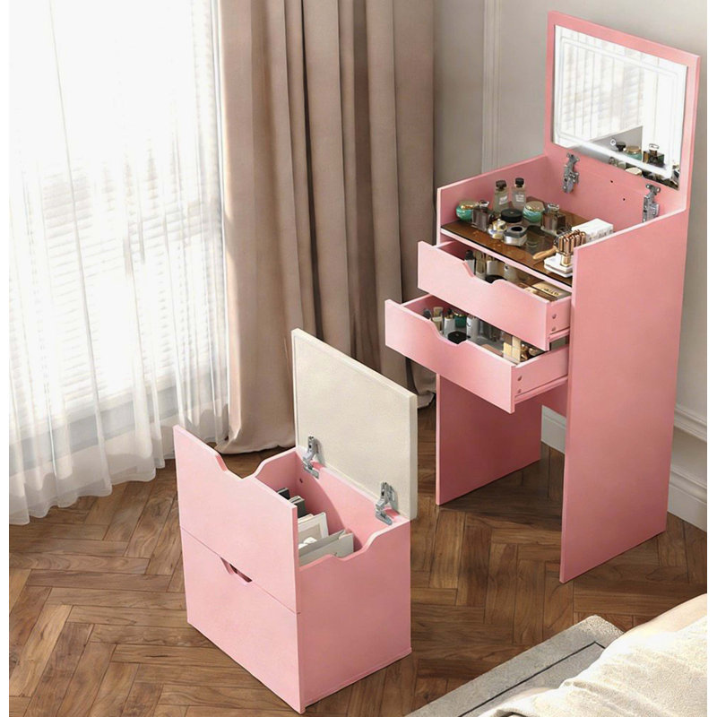 3-in-1 Multifunctional Dressing Table & Stool Set, 3-Color Lighting Modes, HD Mirror, 2 Sliding Drawers & Hidden Storage Stool