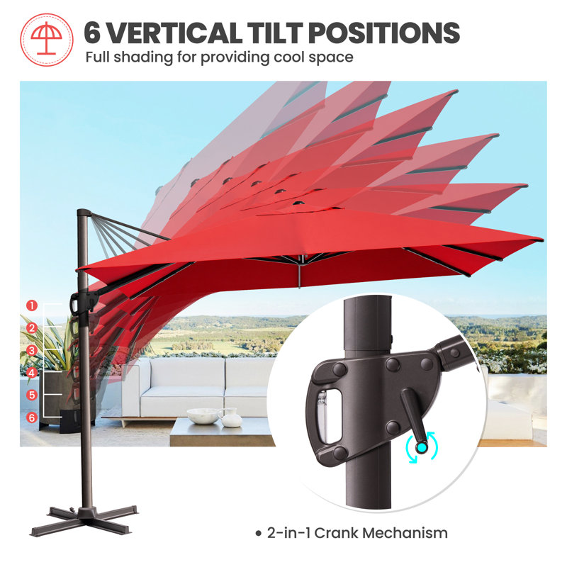 12' X 9' Rectangular Patio Cantilever Umbrella With Weighted Base, Rouge