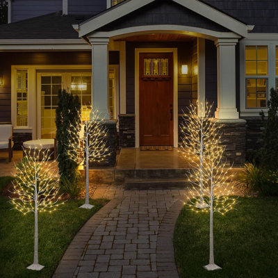 Bouleau illuminé, paquet de 2, 144 pi, 144 lumières blanc chaud, arbres de Noël artificiels blancs pour décoration intérieure et extérieure