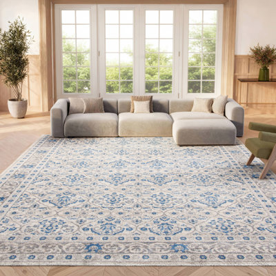 Llana Oriental Light Grey/Blue Area Rug