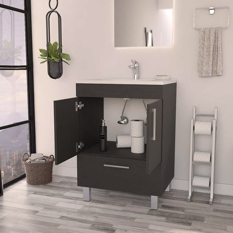 Meuble-lavabo simple Mayorca, salle de bain, Noir, noir, noir, noir