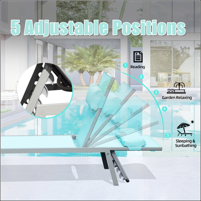 Chaises longues en aluminium pour piscine avec table d'appoint, Bleu lac
