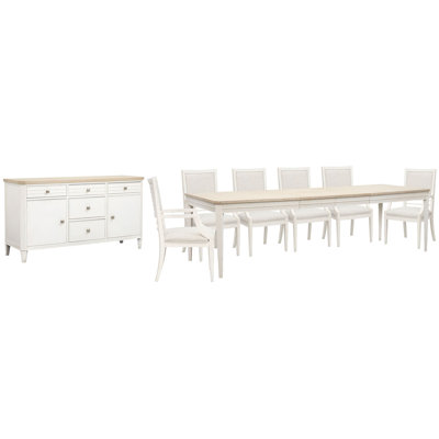 Table de salle à manger extensible rectangulaire avec 6 fauteuils et un buffet