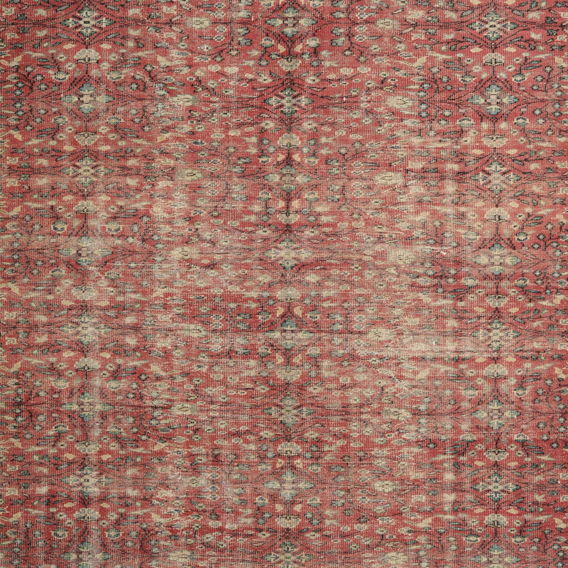 Tapis oriental en laine rouge, Carré 6 pi