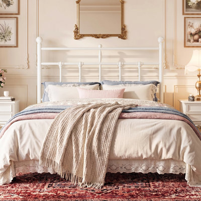 Metal Platform Bed Frame with Victorian Vintage Headboard