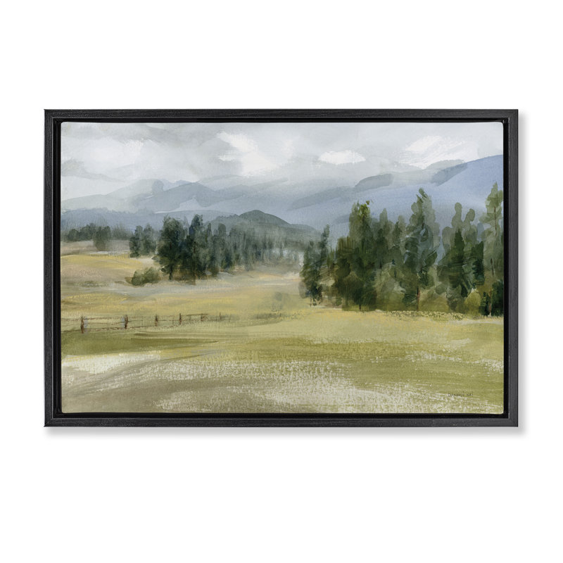 «Vast Valley Retreat Landscape», toile flottante encadrée grise par Danhui Nai, Cadre flottant noir de jais
