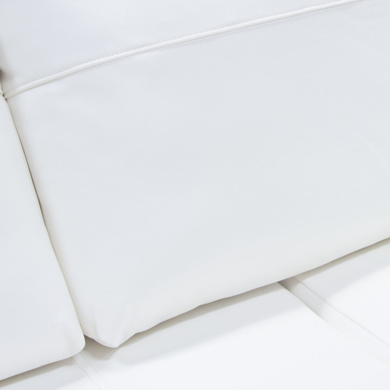 Chic White Air Leather Convertible Loveseat with Chrome Legs