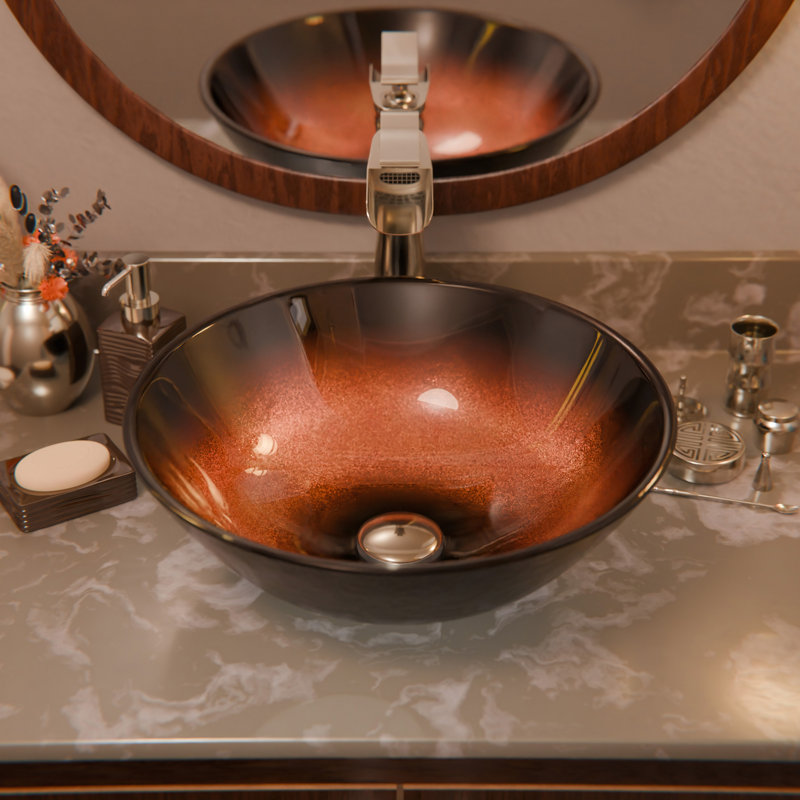 Novatto 17.5'' Glass Circular Bathroom Sink, Brushed Nickel