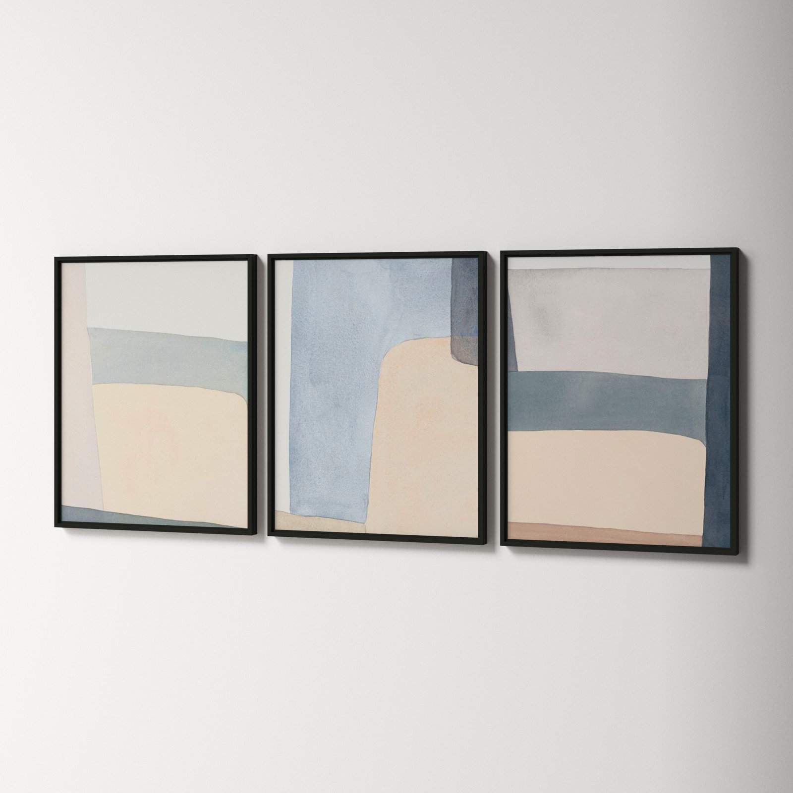 Grey Hue Set Of 3 by Julia Balfour, Picture Framed Canvas, 38" H x 90" W, Black