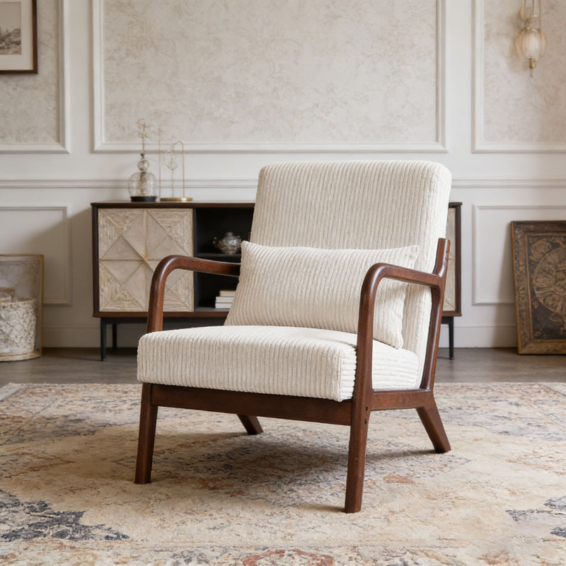 Modern Accent Chair&Coffee Table Set, Brown-Beige