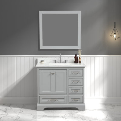 Meuble-lavabo simple 37 po avec plateau en marbre de Carrare et miroir Bartonsville