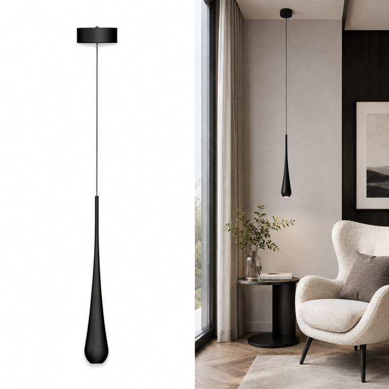 Luminaire suspendu simple 1 lumière Aelbert, Noir mat