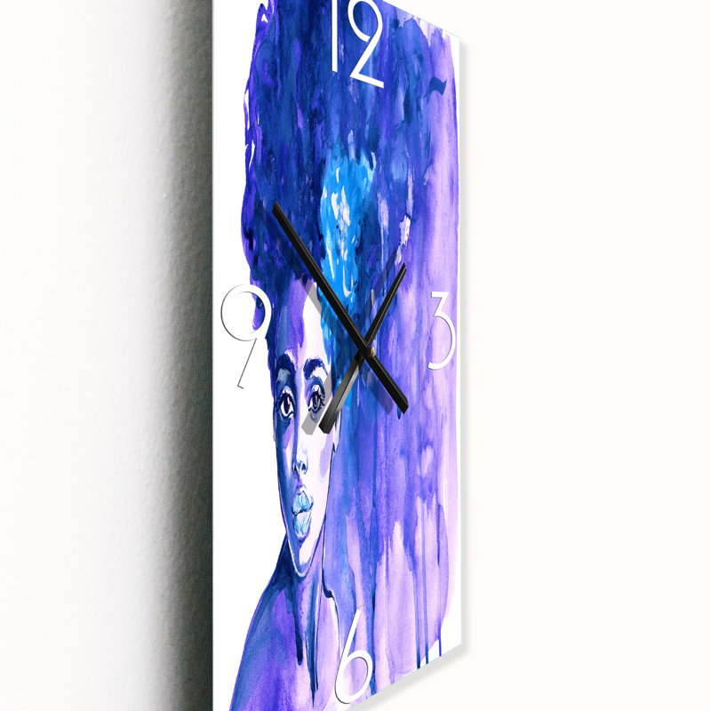 Glorious Blue Portrait of African American Woman - Horloge murale moderne, Petit