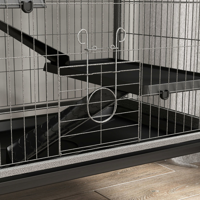 63 po Chinchilla & Ferret Residence - 6 avec accessoire, 6 portes, plateau amovible, acier robuste, délicieuse demeure grise, roulement amovible et robuste,