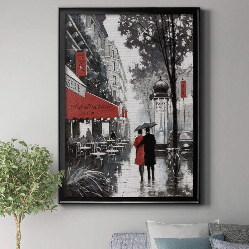 «Rainy Paris II» par J Paul, reproduction d'art sur toile encadrée, H 30,5 po x l 42,5 po x P 1,5 po, Noir
