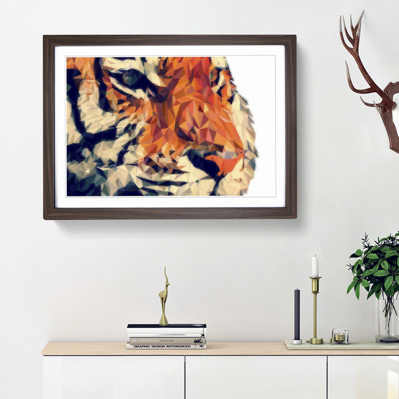 Geometric Tiger in Abstract - Framed Print, 27cm H x 36cm W x 2cm D, Walnut Framed