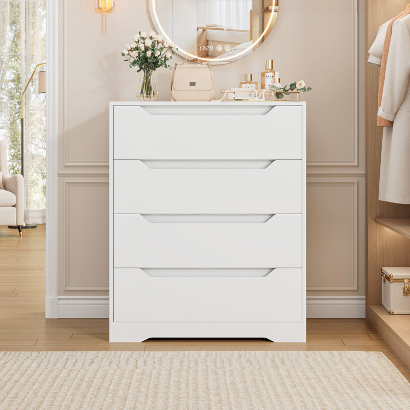 Commode sans poignée 4 tiroirs Basanti, Blanc