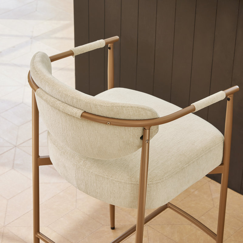 Upholstered Counter Stool with Metal Frame, Oatmeal