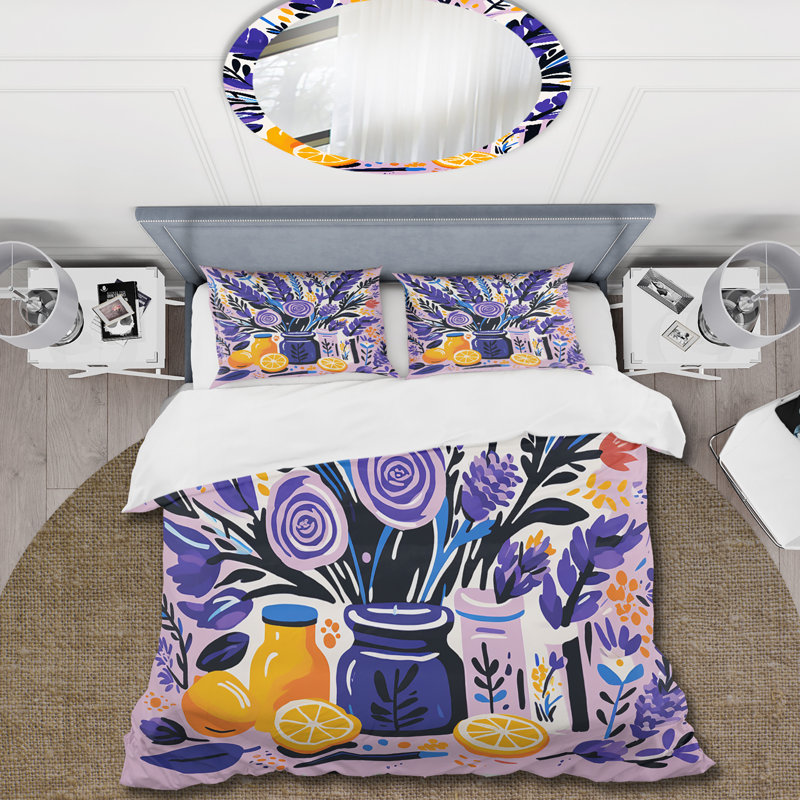 Mauve Boho Pottery Blooms III - Ensemble de housse de couette Boho Pottery, Housse de couette pour très grand lit et 2 très 