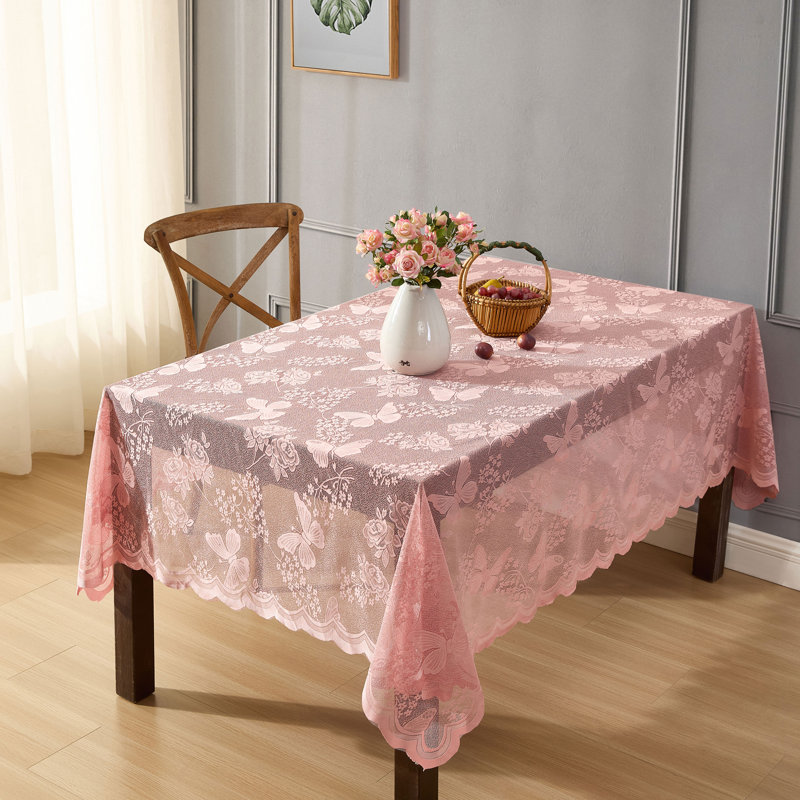 August Grove® Dearia Floral Lace Fabric Tablecloth, Lace Fabric Table Cloth for Rectangle Tables, Wrinkle Resistant Tablecloth, Patterned Scalloped Tablecloth