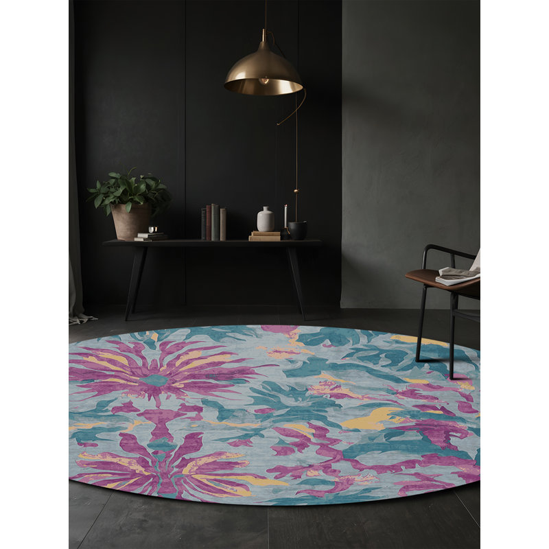 Tapis gris lavable à la machine, Rond 8 pi