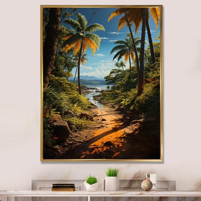 Dominicain Palmeraie paradis - impression, Cadre flottant doré, H 20 po x l 12 po x P 1 po