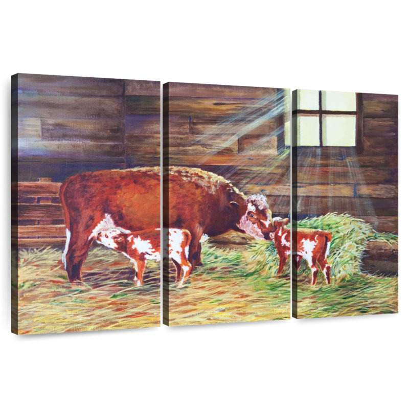 Peinture de famille de bovins, H 28 po x l 45 po