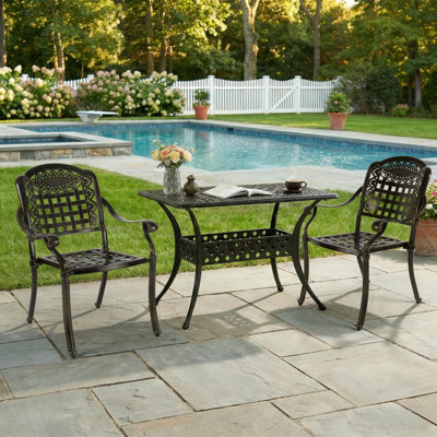  3 Piece Patio Bistro Set Cast Alumiunm Patio Furniture Set, All Weather Bistro Table And Chairs Set Of 2, Outdoor Bistro Table Set For Balcony Poolside Deck Garden & Indoor Use, Dark Bronze