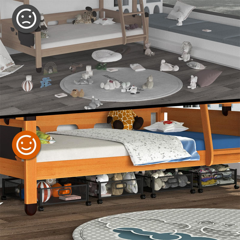 Black Metal Foldable Under Bed Storage Containers with Wheels