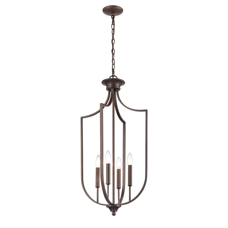 4 - Light Dimmable Lantern Geometric Chandelier, Rubbed Bronze