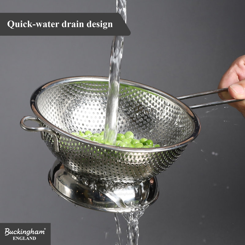 Buckingham Stainless Steel Colander, 8cm H x 16.5cm W x 34cm D