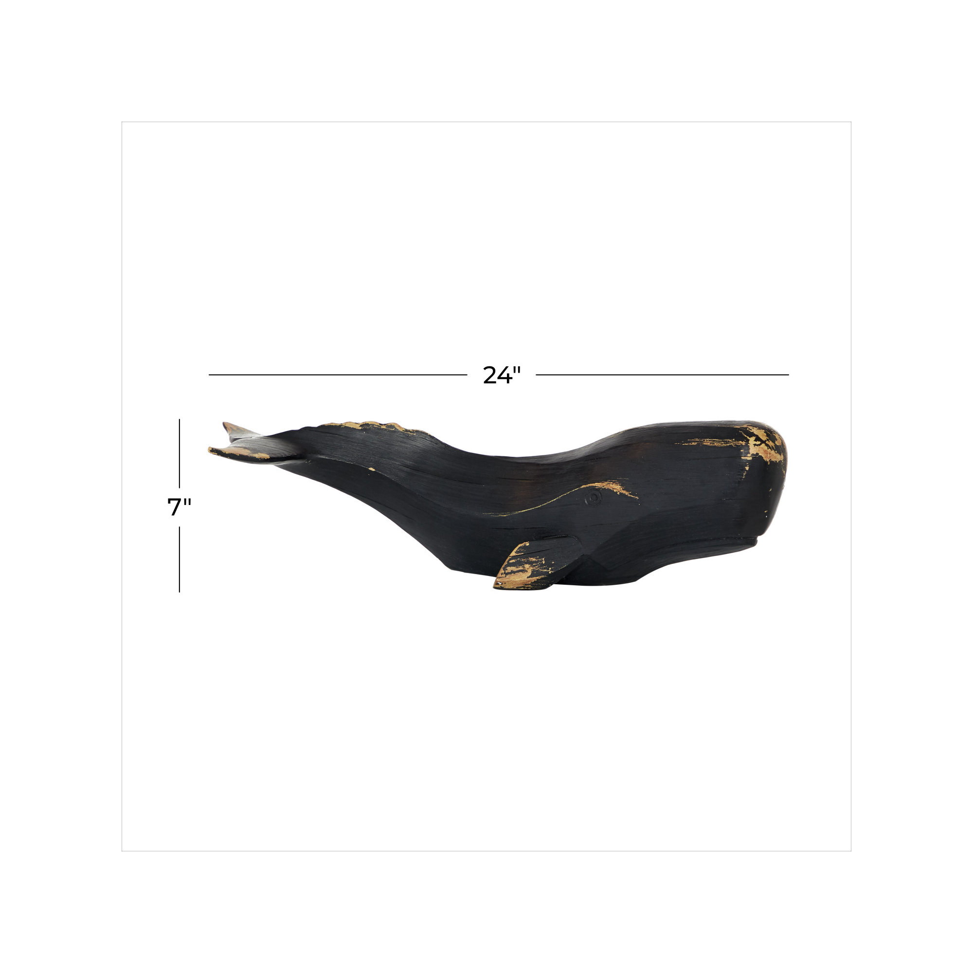 Ruthanne Rhonda Polyresin Whale Sculpture, 7" H x 25.39" W x 8.35" D