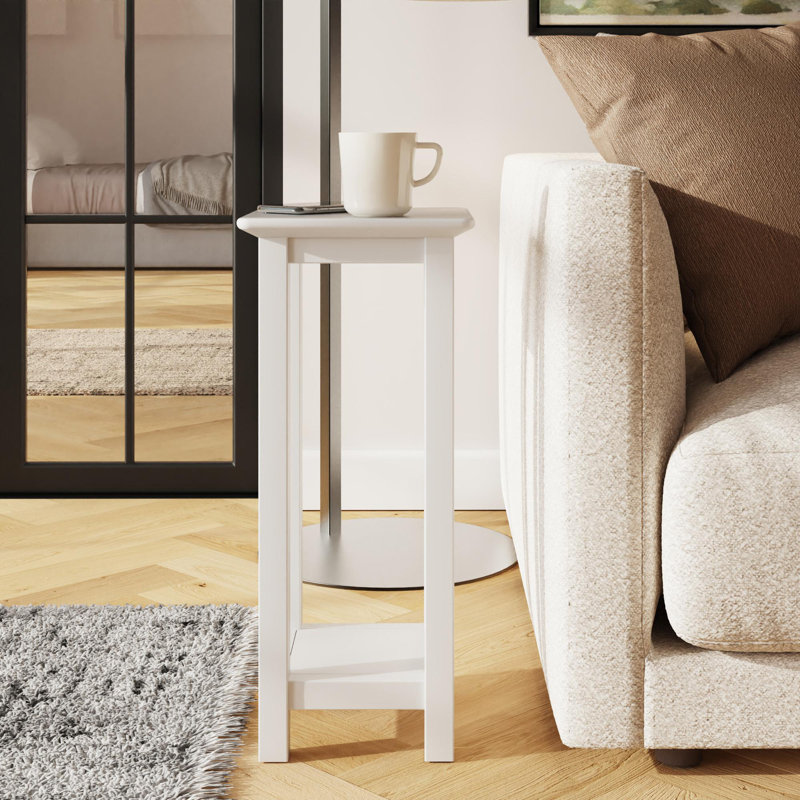Accetturri Side End Table Plant Stand with Bottom Shelf - in Putty or Ivory White, Ivory White