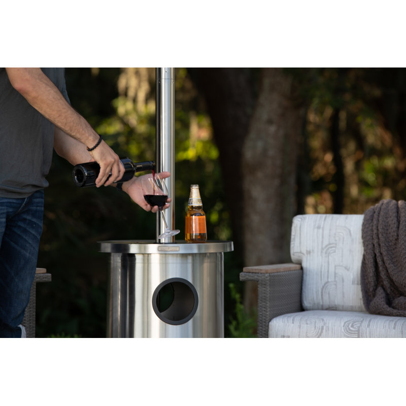  Patio Heater with Table 48,000 BTU Output Electronic Ignition System with Wheels- Stainless Steel, Brushed Nickel