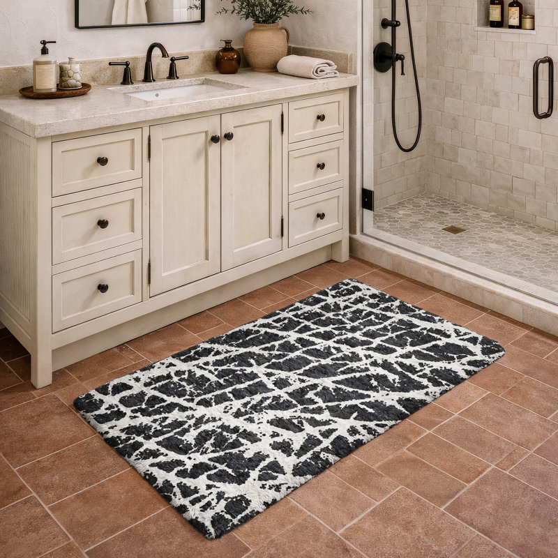 Premium Machine Washable Dream Shag ADS501 Crackle Rug, 2'6" x 3'10", Black
